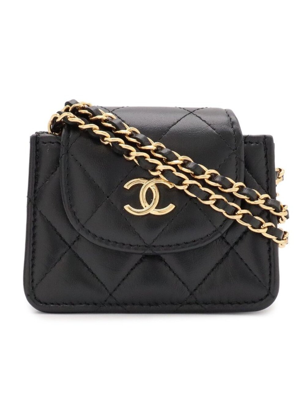 Chanel Quilted Chain Shoulder Bag Pouch Pochette Leather Black Gold